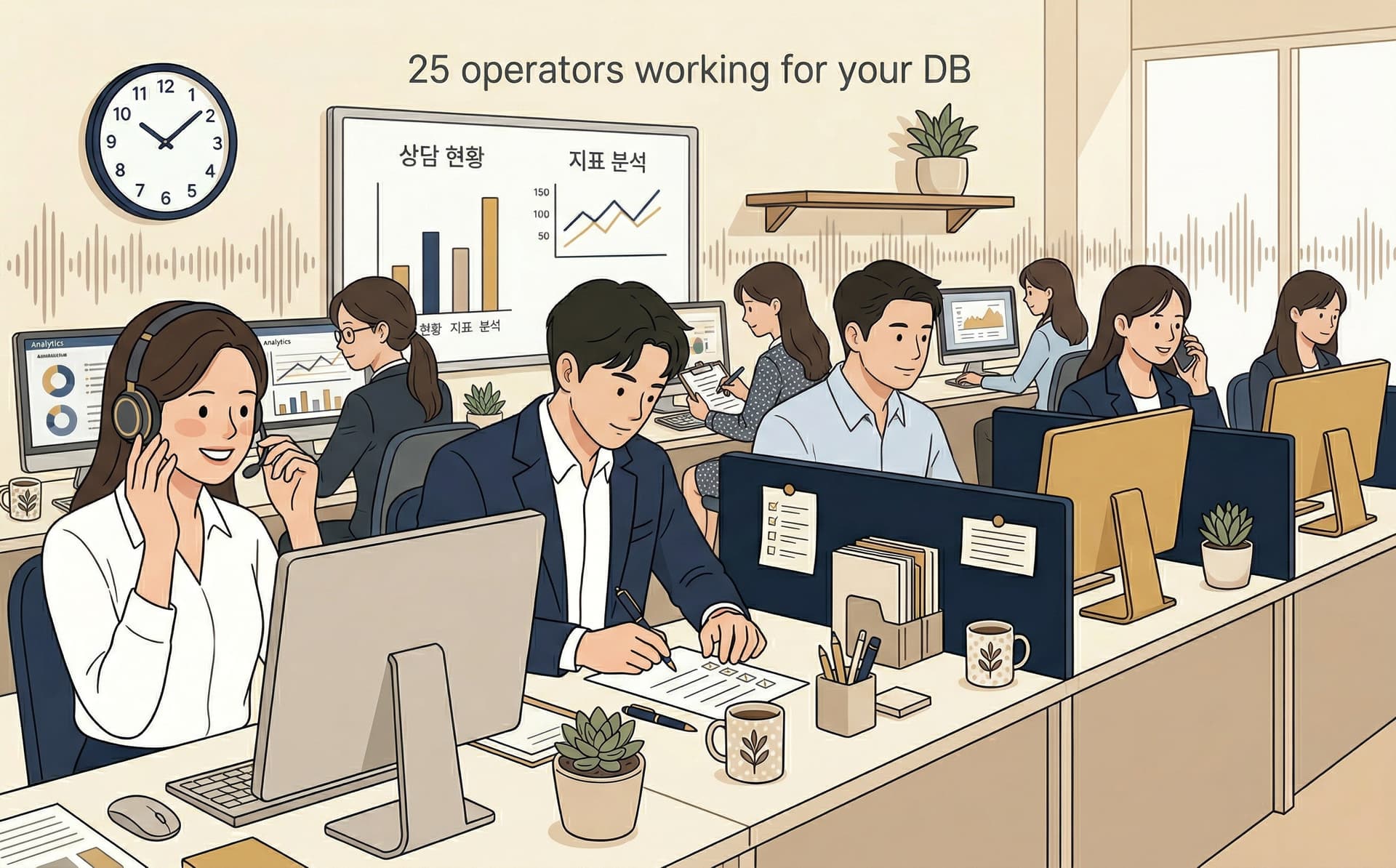DB BRIDGE 콜센터 운영 풍경 일러스트